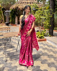Maroon & Pink Mysore Crepe Saree