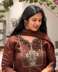 Brown Mulchanderi Anarkali Set