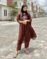 Brown Mulchanderi Anarkali Set