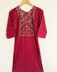 Red Rayon Kurthi Set
