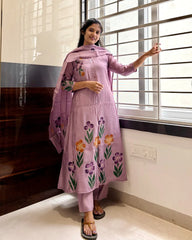 Lavender Mulchanderi A-Line Kurti Set