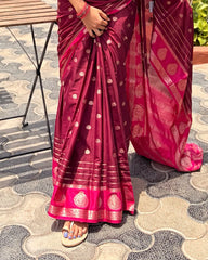 Maroon & Pink Mysore Crepe Saree