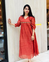 Rust Orange Mulchanderi Gown