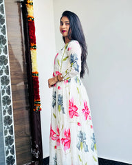 Offwhite Mul Cotton Anarkali with Duppatta