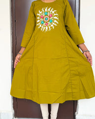 Mehendi Bloom Cotton A-Line Kurti
