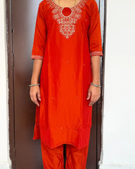 Rust Orange Muslin kurti set