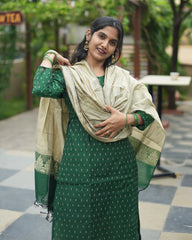 Green Rawsilk 3pc Kurthi Set