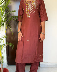Rich Brown Muslin kurta set