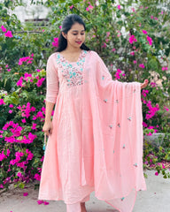 Soft peach Mul cotton anarkali