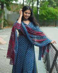 Blue Cotton Anarkali