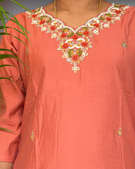 Peach Musline Kurta Set