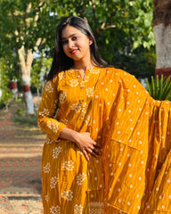 Mustard Yellow Cotton Kurti Set