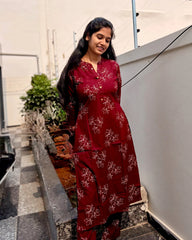 Burgundy Rayon Cotton Co-ord Set