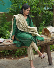 Green Rawsilk 3pc Kurthi Set