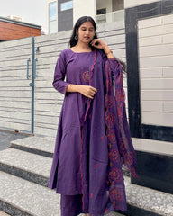 Purple Cotton Anarkali Set