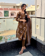 Dark Olive Green Cotton Kurti Set