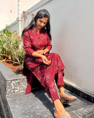 Burgundy Rayon Cotton Co-ord Set