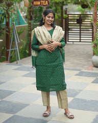 Green Rawsilk 3pc Kurthi Set