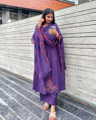 Purple Cotton Anarkali Set