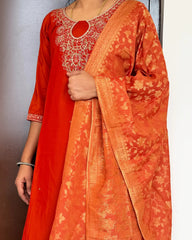 Rust Orange Muslin kurti set