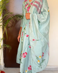 Sky blue hand painted anarkali