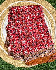 Ajrakh Mul Mul Cotton Sarees