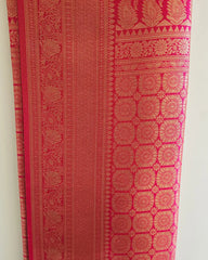 Cream & Pink Semi Pattu Saree