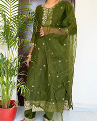 Muslin Jade Anarkali set