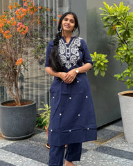 Navy blue Cotton Co-Ord Set