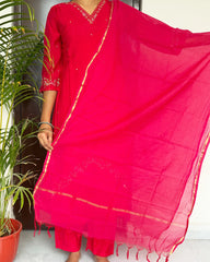 Rani pink hand embroided anarkali