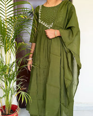 Mehendi green hand embroided anarkali