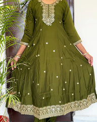 Muslin Jade Anarkali set