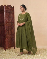 Mehendi green hand embroided anarkali