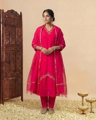 Rani pink hand embroided anarkali