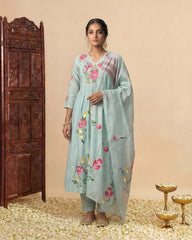 Sky blue hand painted anarkali