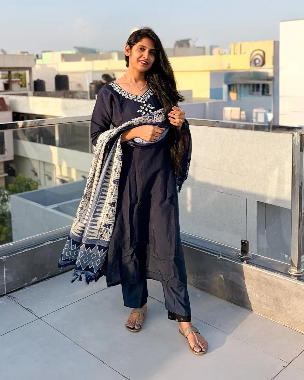 Midnight Navy Roman Silk Anarkali