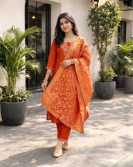Rust Orange Muslin kurti set