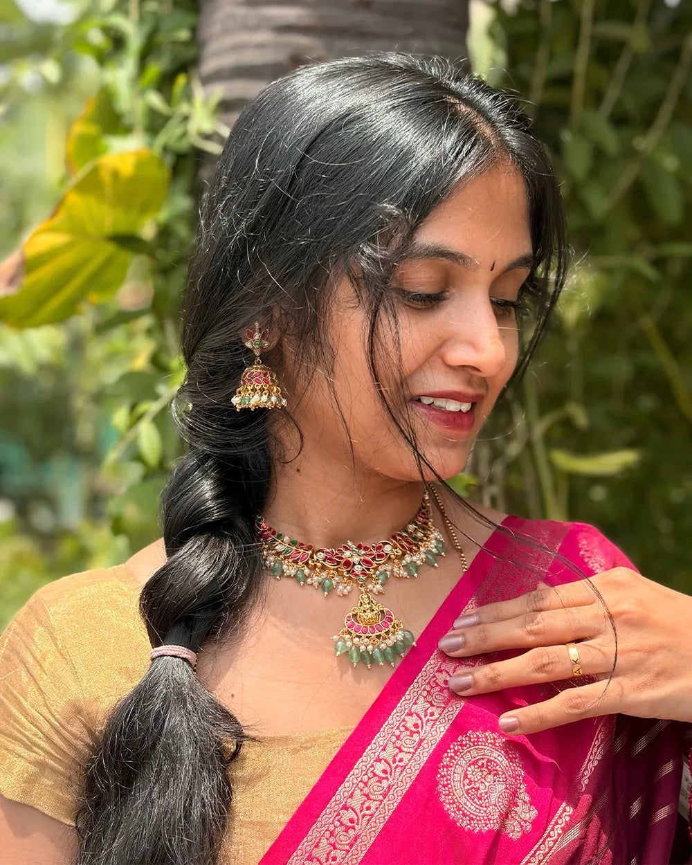 Maroon & Pink Mysore Crepe Saree