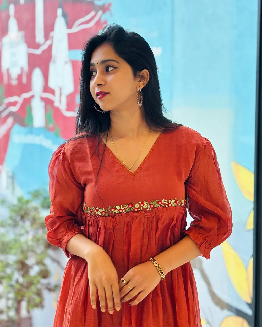 Rust Orange Mulchanderi Gown