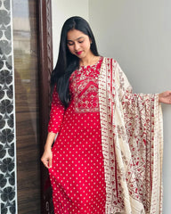 Red Rayon Kurthi Set