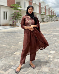 Brown Mulchanderi Anarkali Set