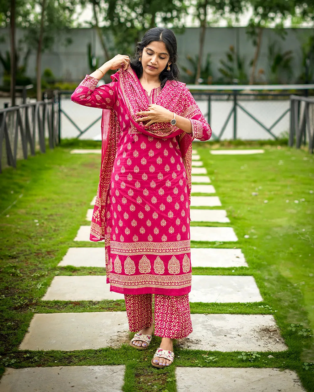 Pink Cotton 3pc Kurthi Set