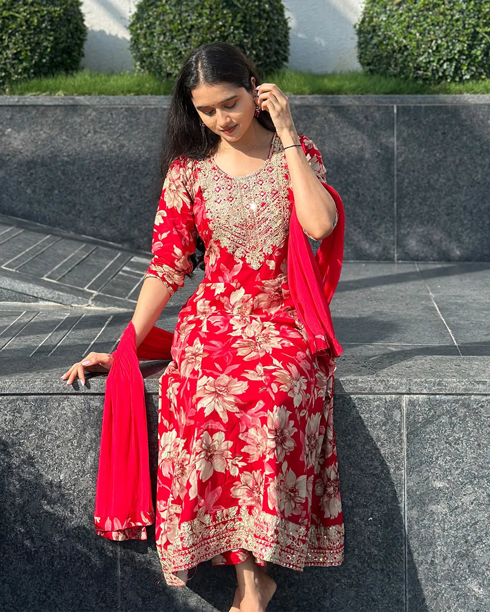Crimson Flow Anarkali
