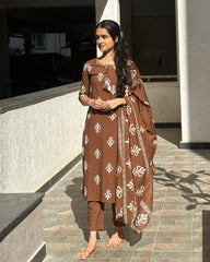 Brown Cotton Kurthi Set