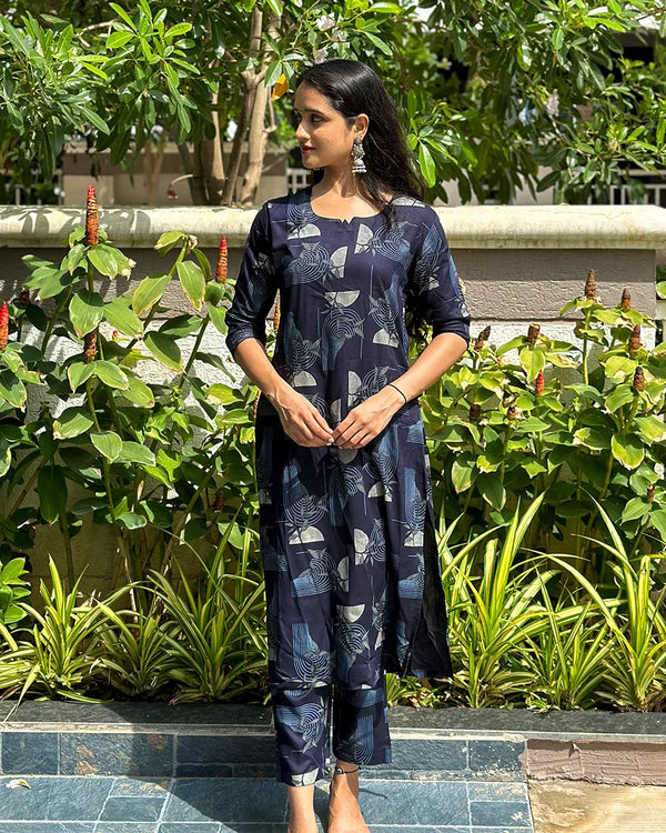 Dark Blue Rayon Co-ord Set