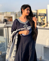 Midnight Navy Roman Silk Anarkali