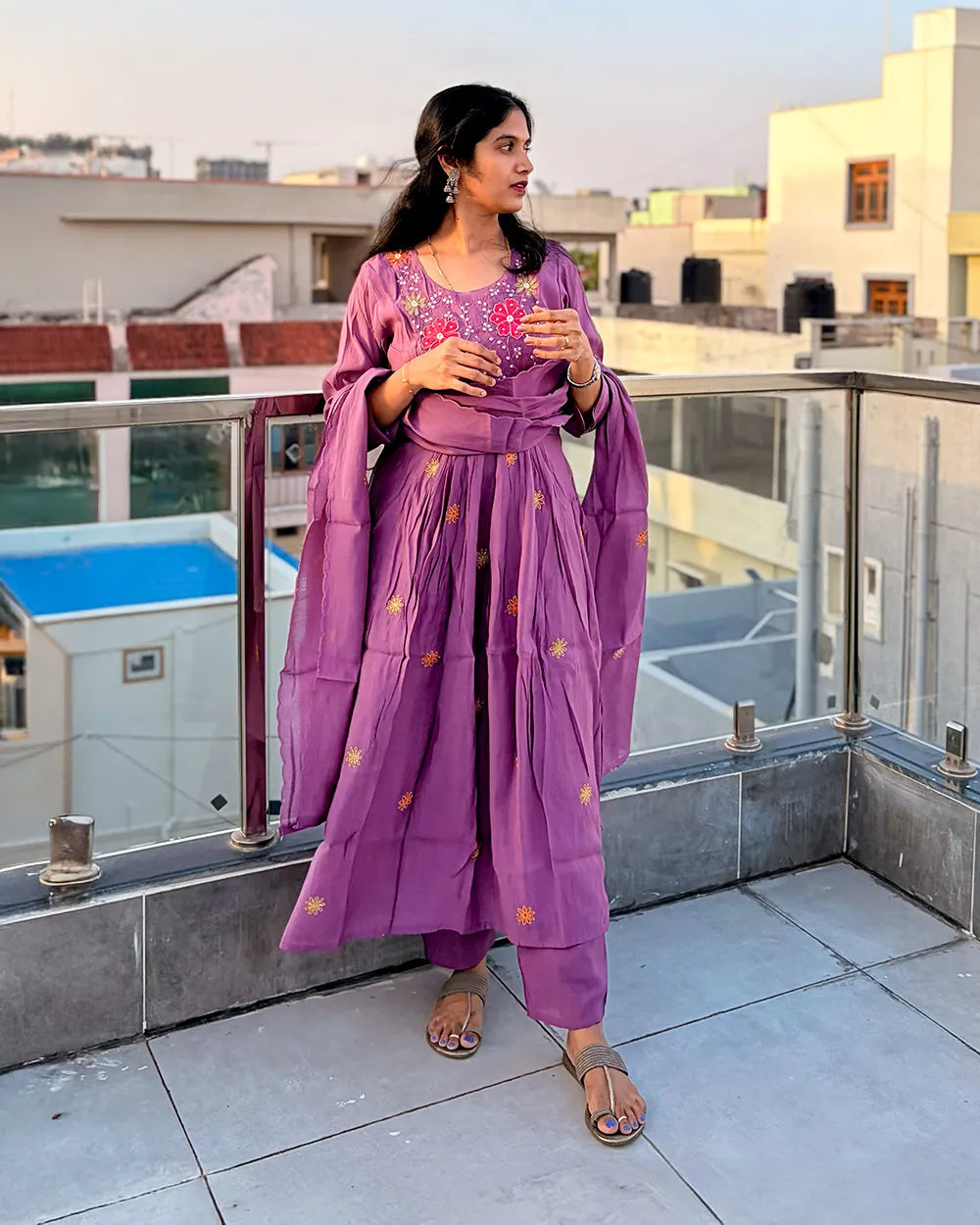Light Purple Mul Chanderi Anarkali