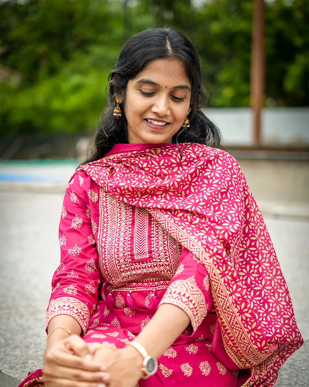 Pink Cotton 3pc Kurthi Set