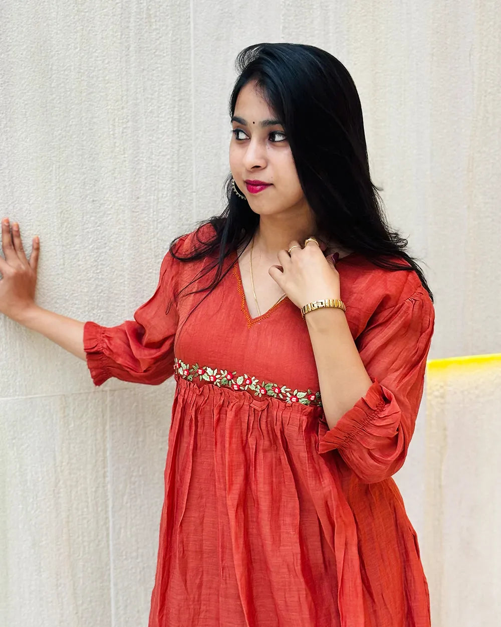 Rust Orange Mulchanderi Gown