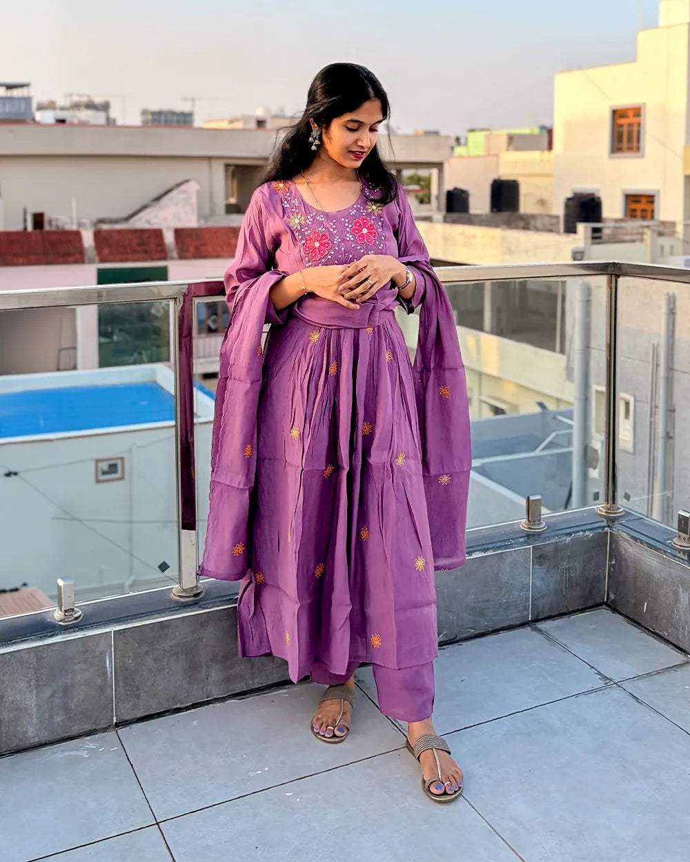 Light Purple Mul Chanderi Anarkali